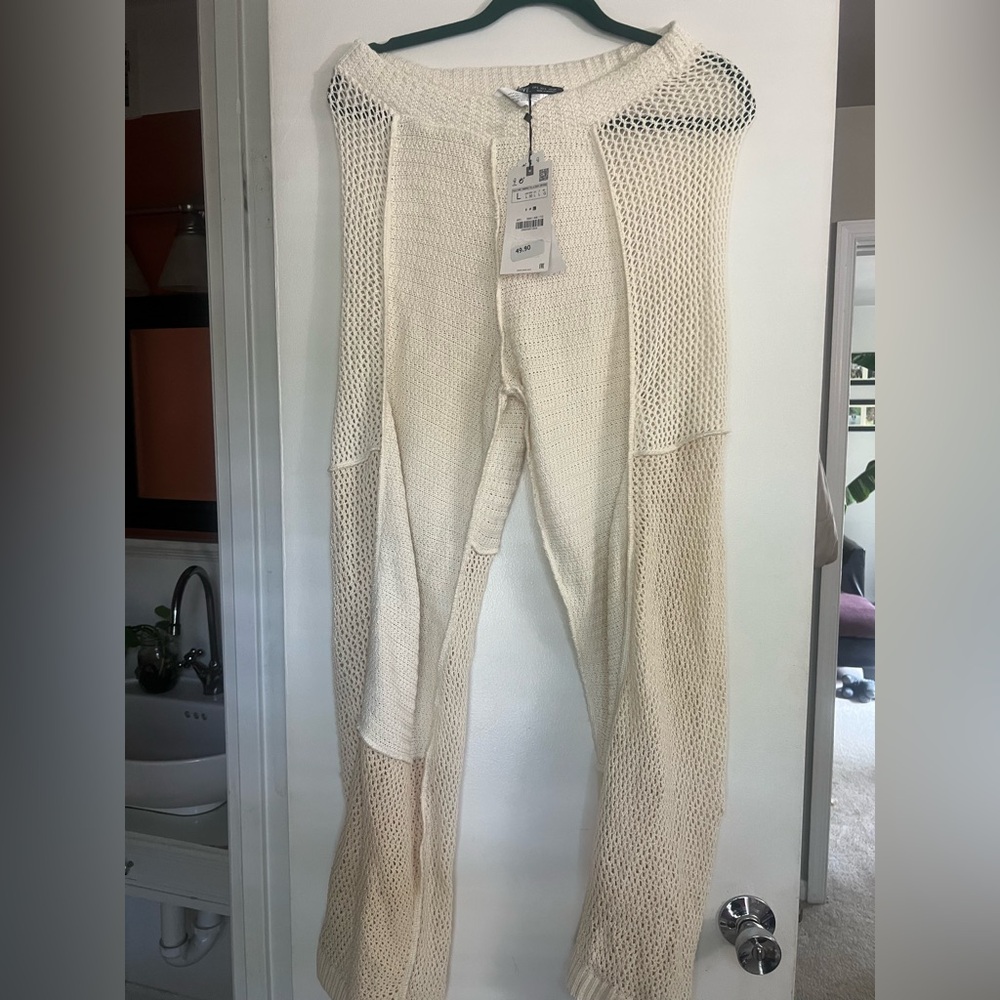 Zara Off-White Knit Trousers
